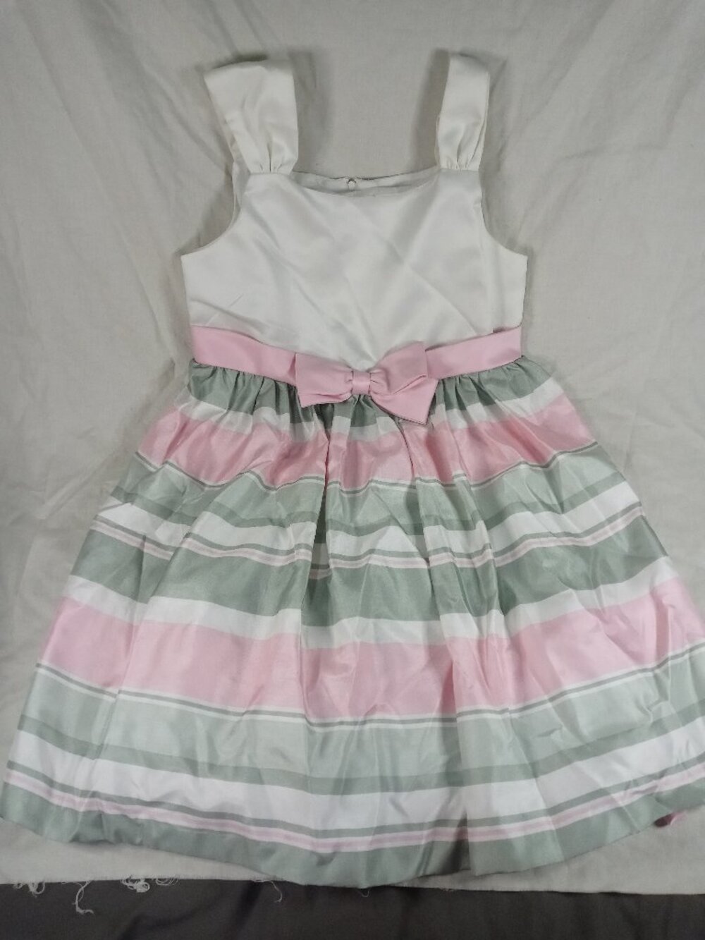 Bonnie Jean Girls Striped Sleeveless Dress with Pink Bow Size 14.5 in Great Cond